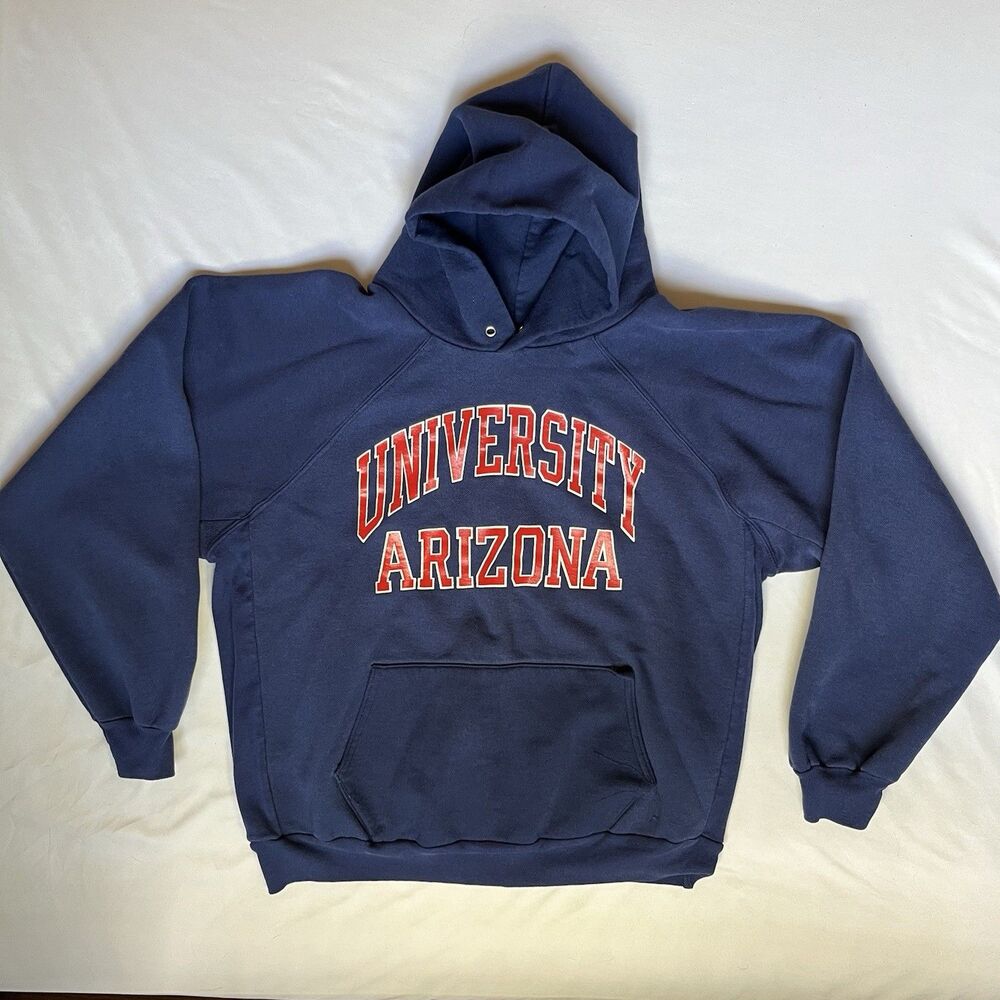 Vintage University Of Arizona Hoodie Mens L USA Made Navy Blue Spell Out 80s 90s